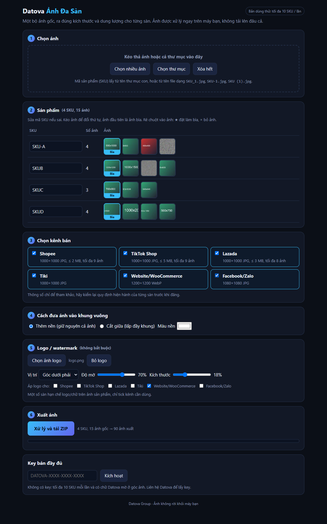 Giao diện Datova Ảnh Đa Sàn